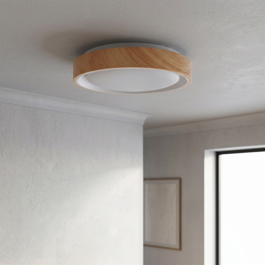 Brilagi - Candeeiro de tecto LED FLOCO LED/24W/230V, diâmetro 30 cm, acabamento em madeira/branco