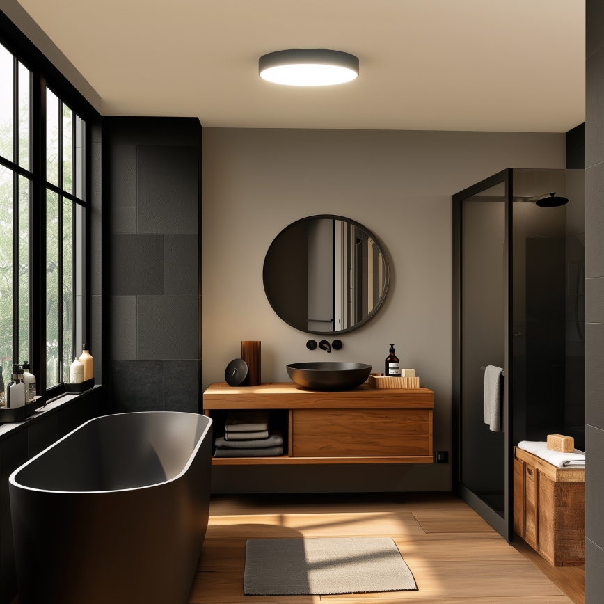 Brilagi - Luminária LED de teto para casa de banho POOL LED/36W/230V 3000/4000/5500K Ø 40 cm IP54 preta