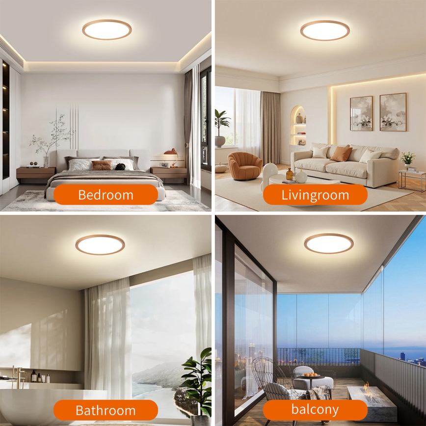 Brilagi - Candeeiro de teto LED para casa de banho ULTRA SLIM LED/18W/230V Ø 30 cm ouro rosé IP54