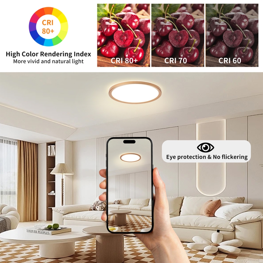 Brilagi - Candeeiro de teto LED para casa de banho ULTRA SLIM LED/18W/230V Ø 30 cm ouro rosé IP54