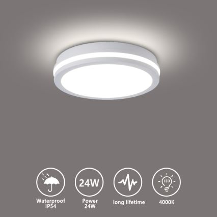 Brilagi - Candeeiro de tecto LED para exterior BENE LED/24W/230V Ø 26 cm branco IP54