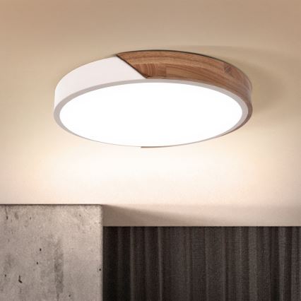Brilagi - Candeeiro de tecto LED PILANA LED/24W/230V carvalho/branco Ø 30 cm