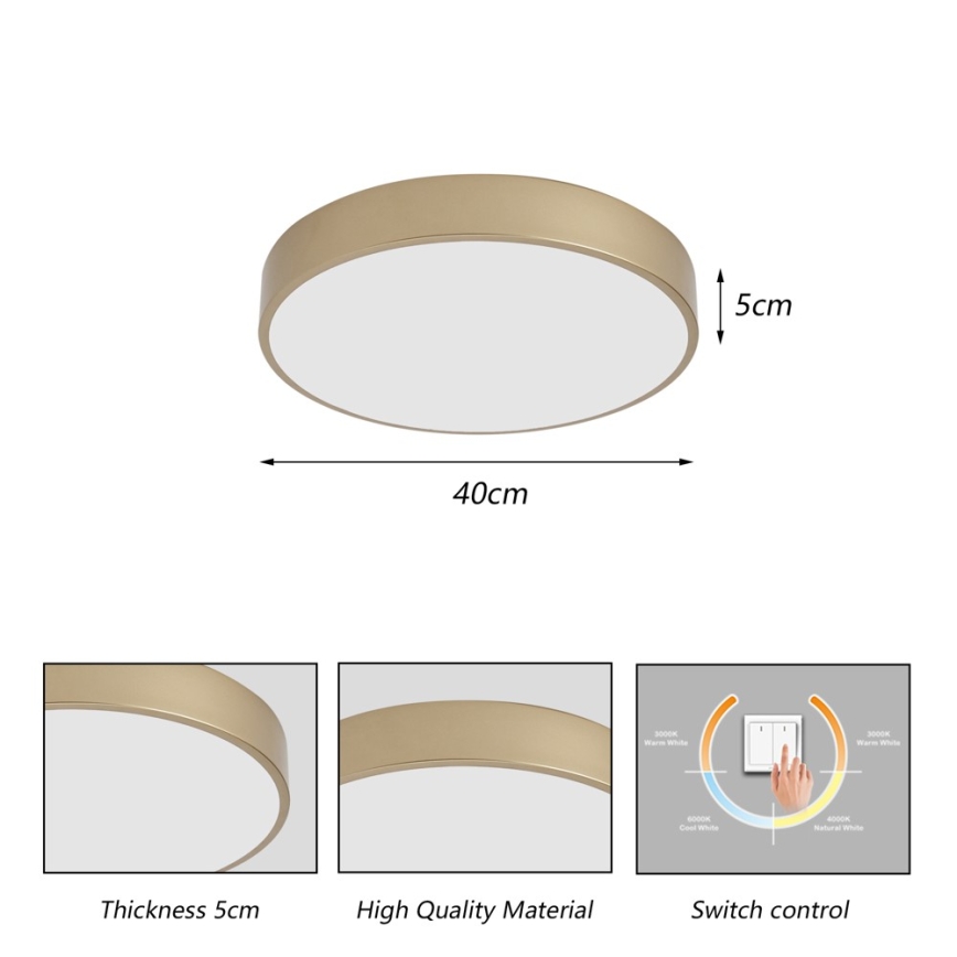 Brilagi - Candeeiro de tecto LED POOL LED/48W/230V 3000/4000/6000K diâmetro 40 cm dourado