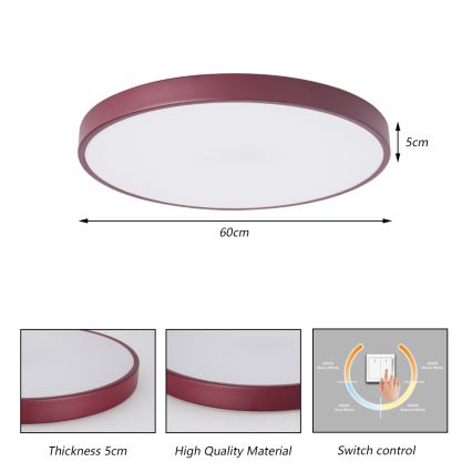 Brilagi - Luminária de teto LED POOL LED/60W/230V 3000/4000/6000K Ø 60 cm bordô
