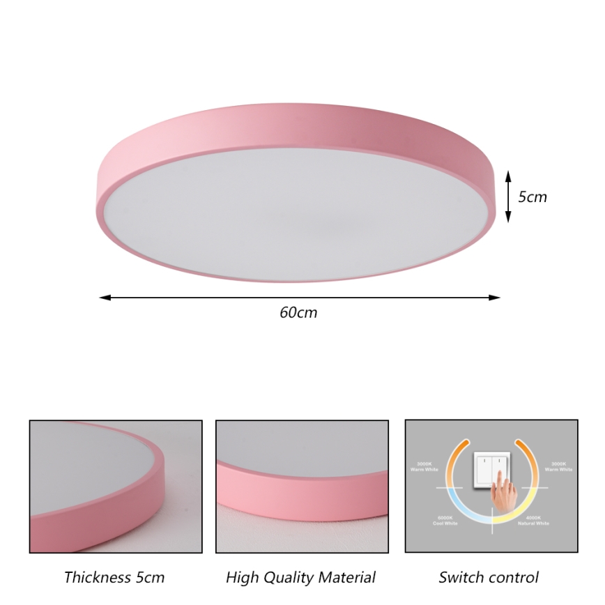 Brilagi - Candeeiro de tecto LED POOL LED/60W/230V 3000/4000/6000K Ø 60 cm rosa