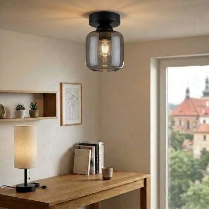 BRILAGI - Candeeiro de tecto LED RETRO GLASS 1xE27/60W/230V diâmetro 14 cm preto/cinzento fumado