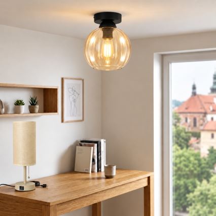 BRILAGI - LED Candeeiro de tecto RETRO GLASS 1xE27/60W/230V Ø 18 cm preto/bege fumê