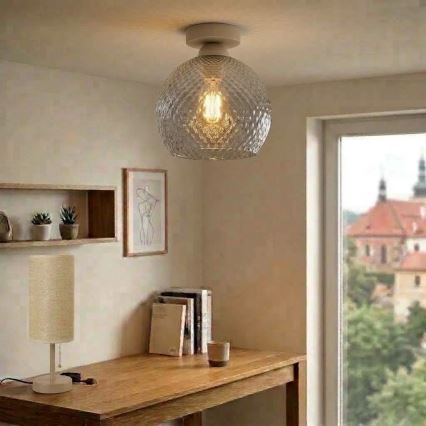 BRILAGI - Candeeiro de teto LED RETRO GLASS 1xE27/60W/230V Ø 25 cm bege/cinzento fumado