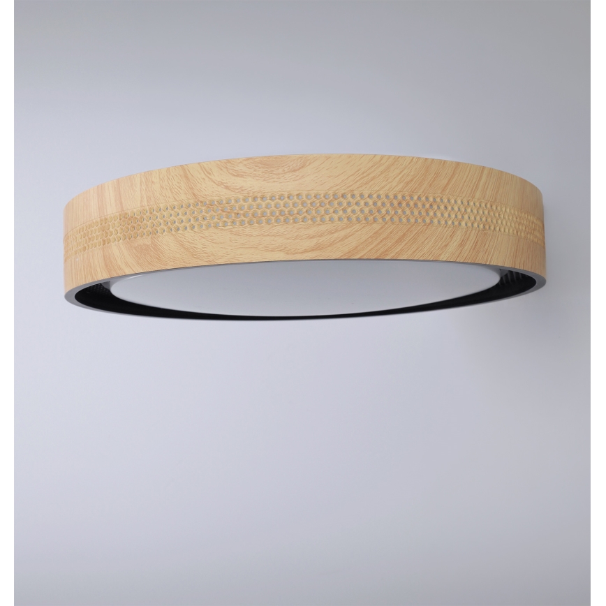 Brilagi - Candeeiro de teto LED dimerizável COCI LED/48W/230V 3000-6500K Ø 39 cm acabamento madeira/preto + controlo remoto