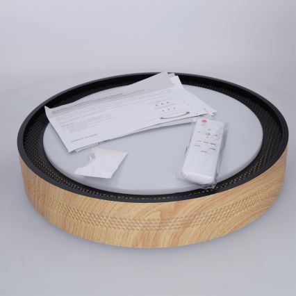 Brilagi - Candeeiro de teto LED dimerizável COCI LED/48W/230V 3000-6500K Ø 39 cm acabamento madeira/preto + controlo remoto