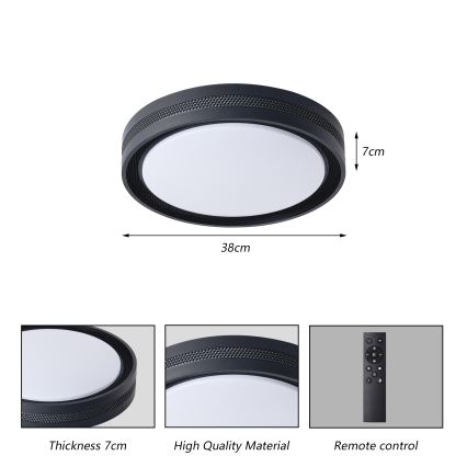 Brilagi - Candeeiro de teto LED regulável KREON LED/54W/230V 3000-6000K preto diâmetro 38 cm + comando remoto