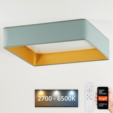 Brilagi - Candeeiro de tecto LED regulável VELVET SQUARE SMART LED/36W/230V 60x60 cm 2700-6500K Wi-Fi Tuya + comando remoto verde menta