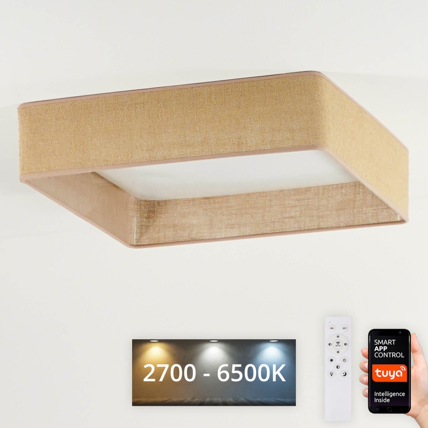 Brilagi - Candeeiro de tecto LED regulável VELVET SQUARE SMART LED/36W/230V 60x60 cm 2700-6500K Wi-Fi Tuya + controlo remoto castanho