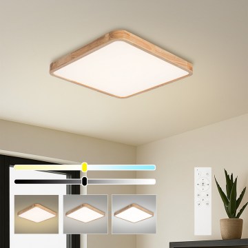 Brilagi - Candeeiro de tecto LED regulável WOODLINE SQUARE LED/80W/230V 3000-6000K carvalho 60x60 cm + controlo remoto