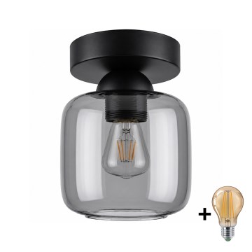 BRILAGI - Candeeiro de tecto LED RETRO GLASS 1xE27/60W/230V diâmetro 14 cm preto/cinzento fumado