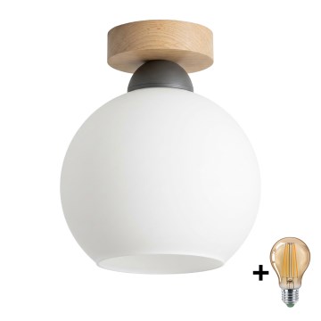 BRILAGI - Candeeiro de tecto LED RETRO GLASS 1xE27/60W/230V Ø 15 cm carvalho/branco