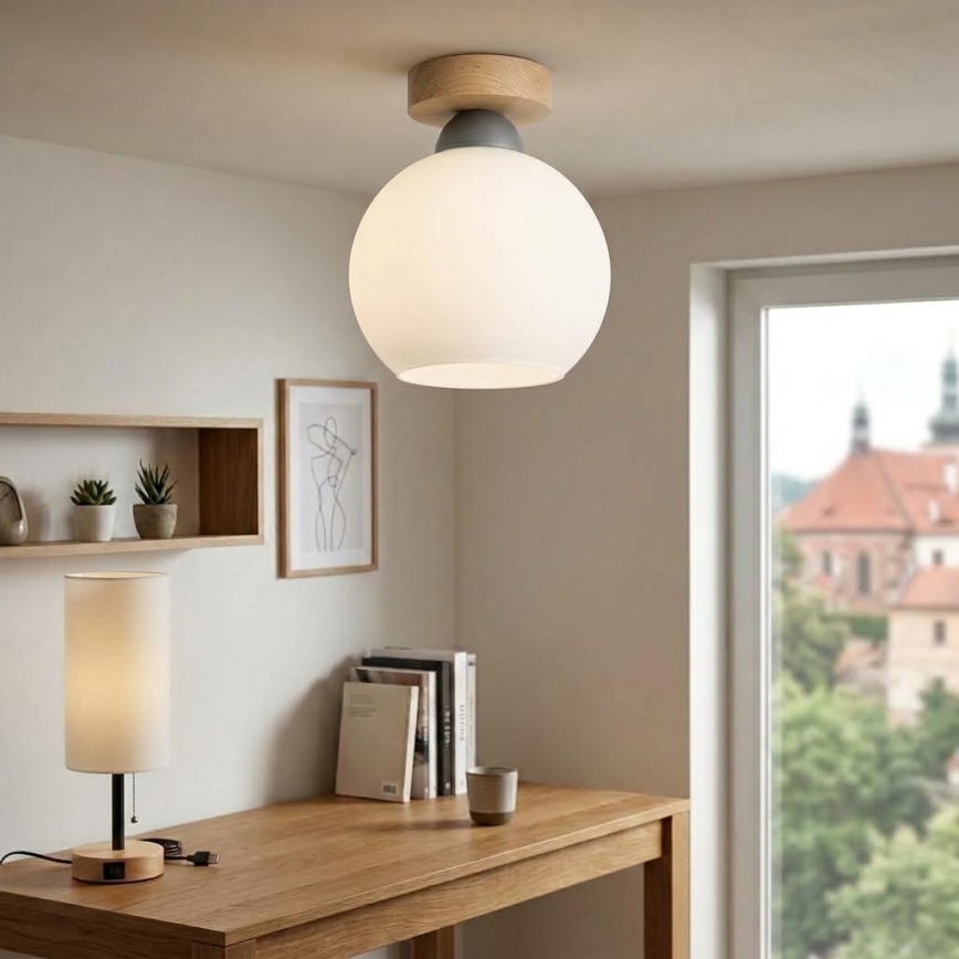 BRILAGI - Candeeiro de tecto LED RETRO GLASS 1xE27/60W/230V Ø 15 cm carvalho/branco