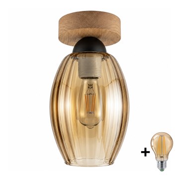 BRILAGI - Candeeiro de tecto LED RETRO GLASS 1xE27/60W/230V Ø 17 cm carvalho/bege fumado