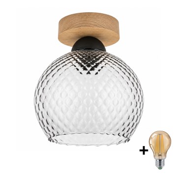 BRILAGI - Candeeiro de tecto LED RETRO GLASS 1xE27/60W/230V Ø 18 cm carvalho/cinzento fumado