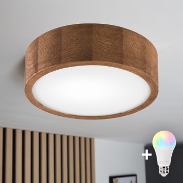BRILAGI - Candeeiro de tecto LED RGBW dimerizável CARVALHO 1xE27/12W/230V 2700-6500K Wi-Fi, acabamento em carvalho, diâmetro 27,5 cm