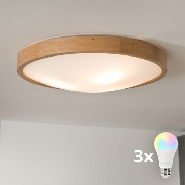 Brilagi - Candeeiro de tecto LED RGBW dimerizável CARVALHO SLIM 3xE27/15W/230V 2700-6500K Wi-Fi carvalho Ø 47 cm