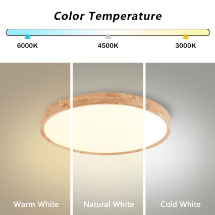 Brilagi - Candeeiro de tecto LED WOODROUND LED/30W/230V 3000/4000/6000K Ø 40 cm acabamento em madeira IRC 90