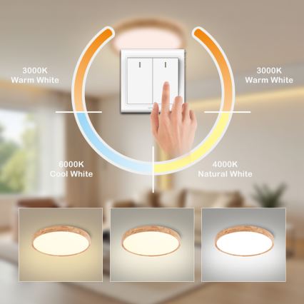 Brilagi - Candeeiro de tecto LED WOODROUND LED/30W/230V 3000/4000/6000K Ø 40 cm acabamento em madeira IRC 90