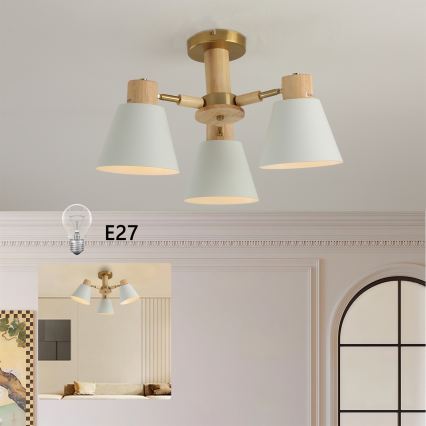 Brilagi - Candeeiro de tecto LUND WOOD 3xE27/40W/230V Ø 50 cm em madeira de seringueira