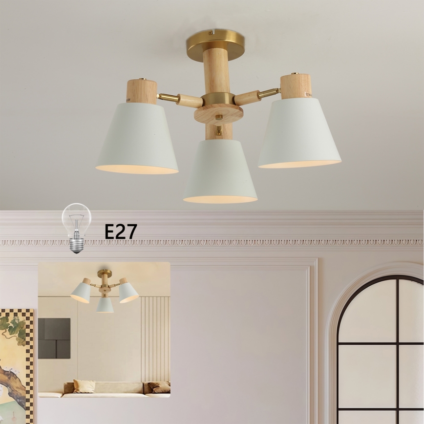 Brilagi - Candeeiro de tecto LUND WOOD 3xE27/40W/230V Ø 50 cm em madeira de seringueira