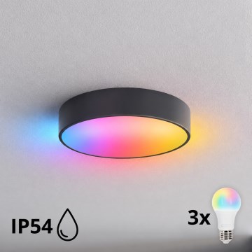 BRILAGI - Candeeiro de tecto para casa de banho LED RGBW dimerizável CLARE 3xE27/12W/230V Ø 40 cm antracite IP54