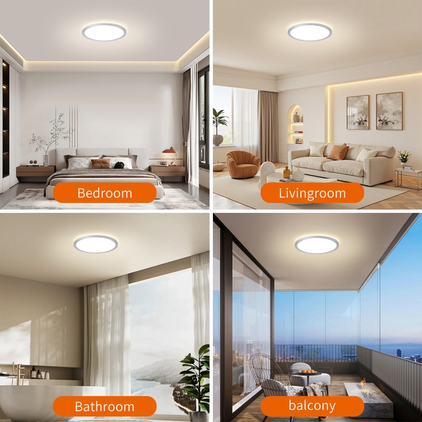 Brilagi - Candeeiro de tecto LED para casa de banho ULTRA SLIM LED/12W/230V Ø 22,5 cm prateado IP54
