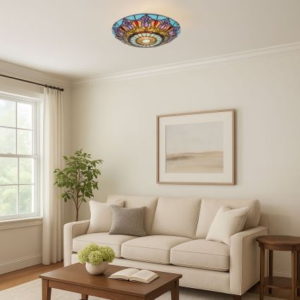 Brilagi - Candeeiro de tecto Tiffany em vitral LORAS 2xE27/60W/230V