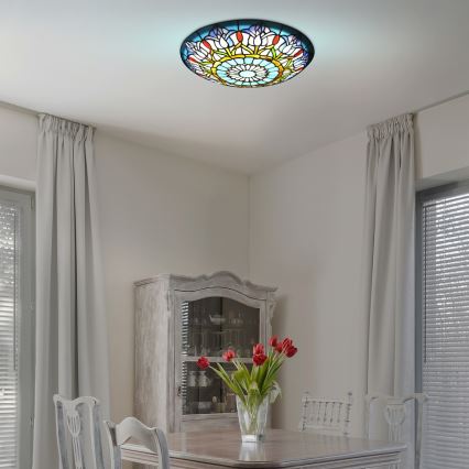 Brilagi - Candeeiro de tecto Tiffany em vitral LORAS 2xE27/60W/230V