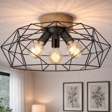 Brilagi - Candeeiro de tecto WOODY BASKET 3xE27/60W/230V, diâmetro 60 cm, carvalho