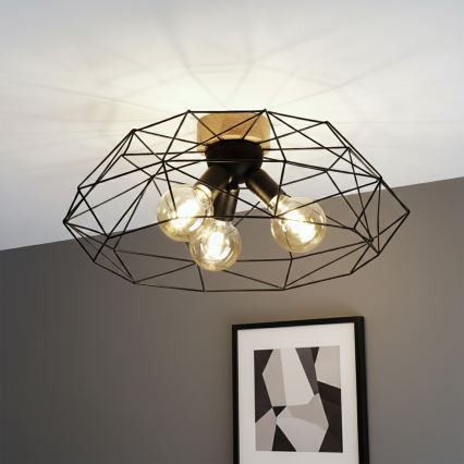 Brilagi - Candeeiro de tecto WOODY BASKET 3xE27/60W/230V, diâmetro 60 cm, carvalho