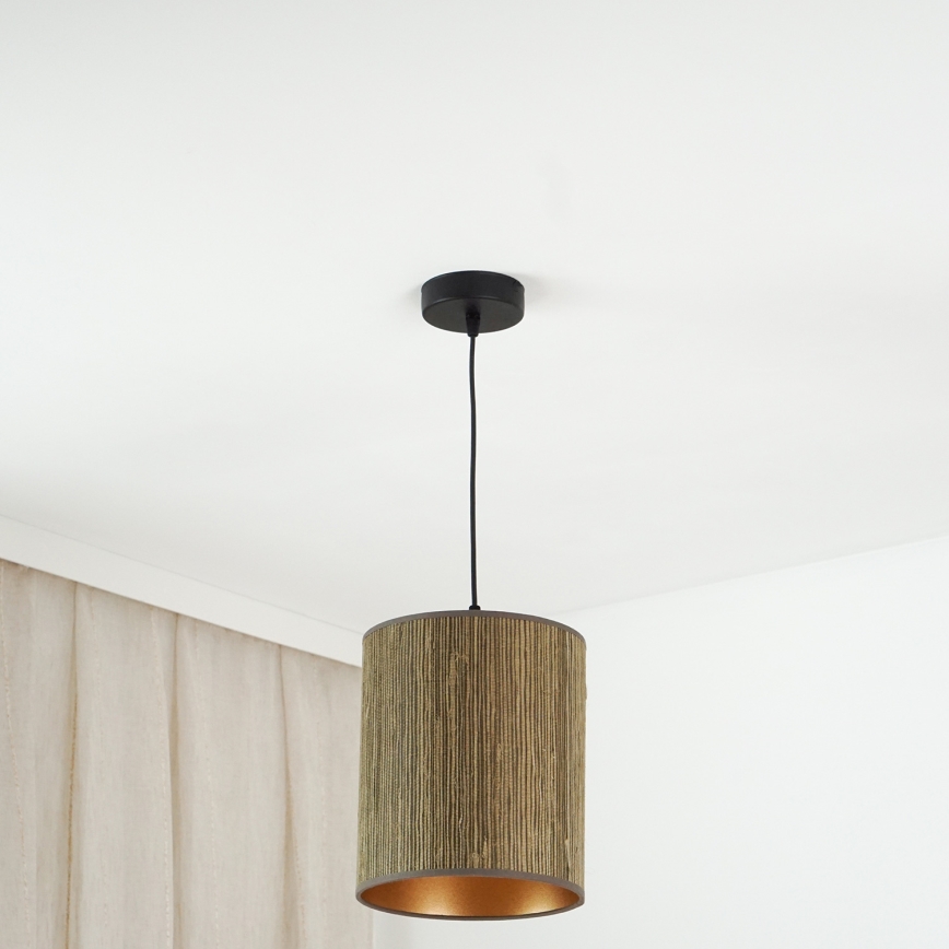 Brilagi - Candeeiro suspenso com cabo BOSTON ROLLER 1xE27/15W/230V diâmetro 21 cm palha castanho/dourado