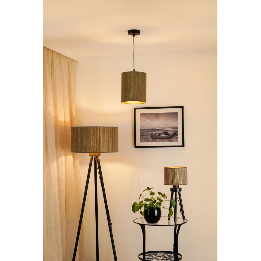 Brilagi - Candeeiro suspenso com cabo BOSTON ROLLER 1xE27/15W/230V diâmetro 21 cm palha castanho/dourado