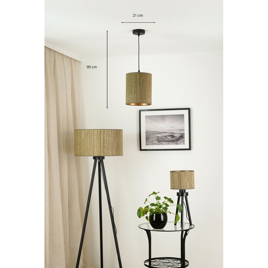 Brilagi - Candeeiro suspenso com cabo BOSTON ROLLER 1xE27/15W/230V diâmetro 21 cm palha castanho/dourado