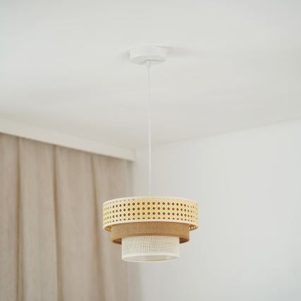 Brilagi - Candeeiro de teto com cabo CEDAR LUNETA 1xE27/15W/230V diâmetro 25 cm rattan/marrom/crème
