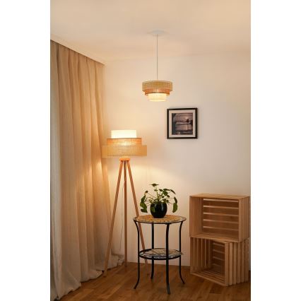 Brilagi - Candeeiro de teto com cabo CEDAR LUNETA 1xE27/15W/230V diâmetro 25 cm rattan/marrom/crème