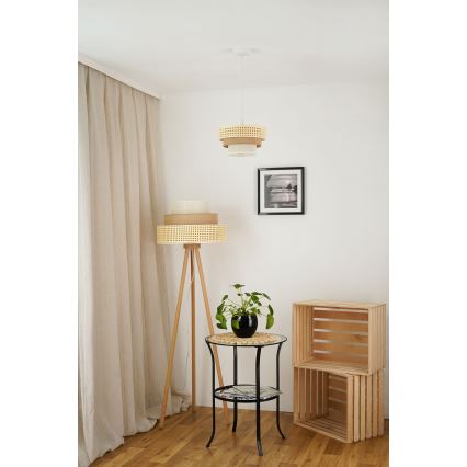 Brilagi - Candeeiro de teto com cabo CEDAR LUNETA 1xE27/15W/230V diâmetro 25 cm rattan/marrom/crème