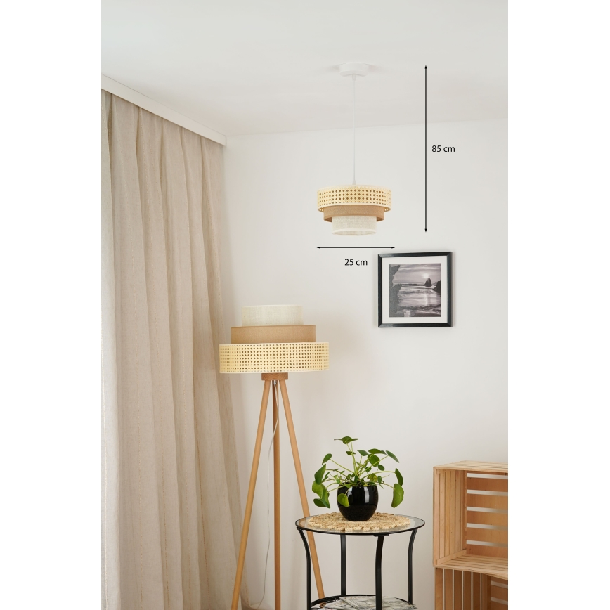 Brilagi - Candeeiro de teto com cabo CEDAR LUNETA 1xE27/15W/230V diâmetro 25 cm rattan/marrom/crème