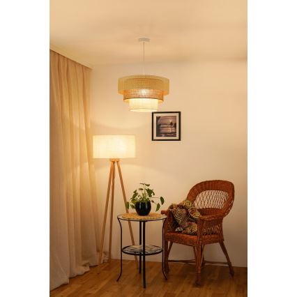 Brilagi - Candeeiro de teto suspenso CEDAR LUNETA 1xE27/15W/230V diâmetro 45 cm rattan/marrom/cru