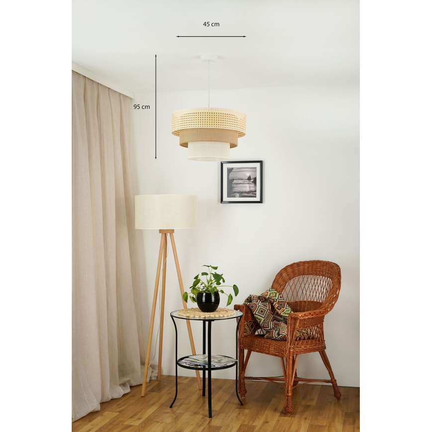Brilagi - Candeeiro de teto suspenso CEDAR LUNETA 1xE27/15W/230V diâmetro 45 cm rattan/marrom/cru