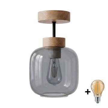 BRILAGI - Candeeiro de teto de superfície LED RETRO GLASS 1xE27/60W/230V Ø 14 cm carvalho/cinzento fumado