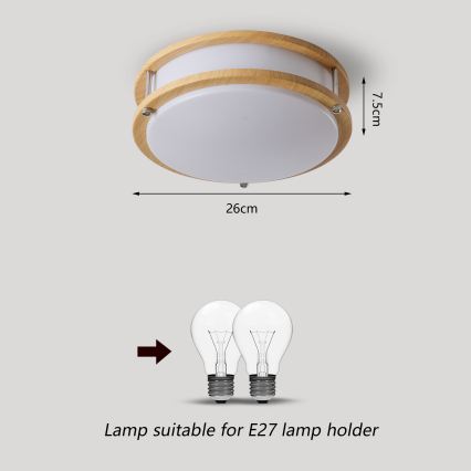 Brilagi - Candeeiro de teto ELARO 2xE27/40W/230V Ø 26 cm, acabamento em madeira