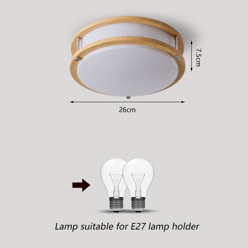 Brilagi - Candeeiro de teto ELARO 2xE27/40W/230V Ø 26 cm, acabamento em madeira