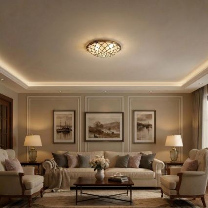 Brilagi - Candeeiro de teto em vitral Tiffany Marfim 2xE27/60W/230V Ø 40 cm
