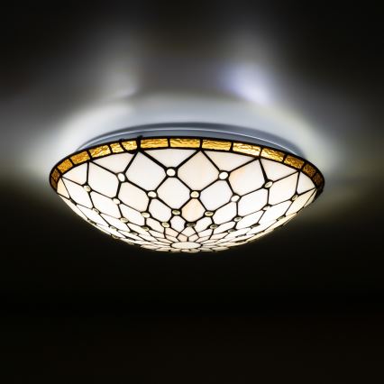 Brilagi - Candeeiro de teto em vitral Tiffany Marfim 2xE27/60W/230V Ø 40 cm