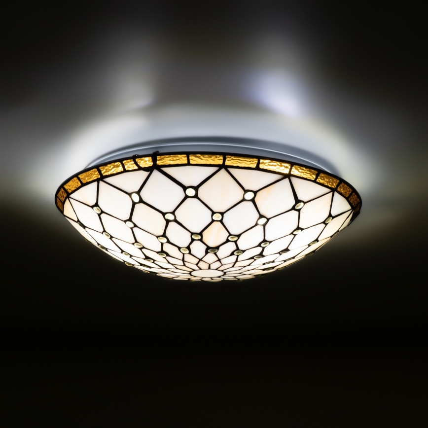 Brilagi - Candeeiro de teto em vitral Tiffany Marfim 2xE27/60W/230V Ø 40 cm
